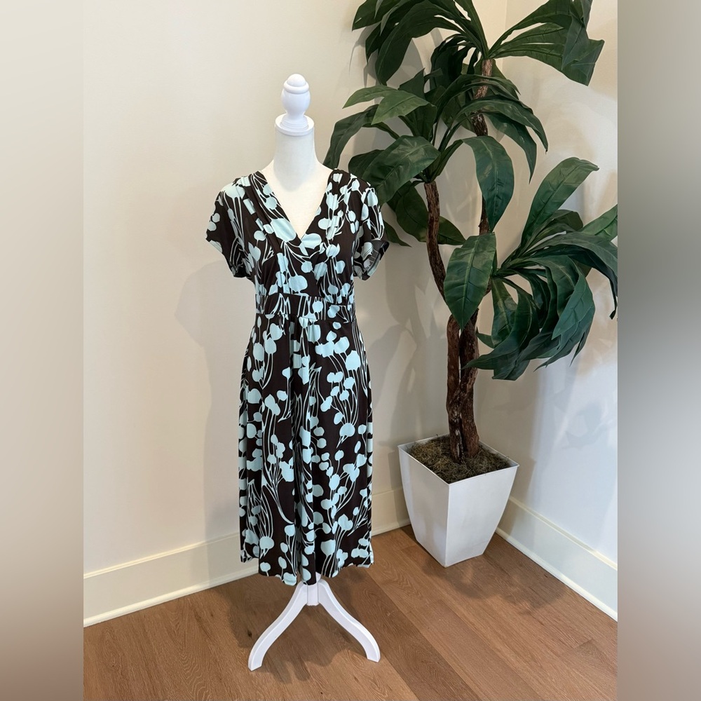 Vintage Brown and Blue Floral Midi Dress